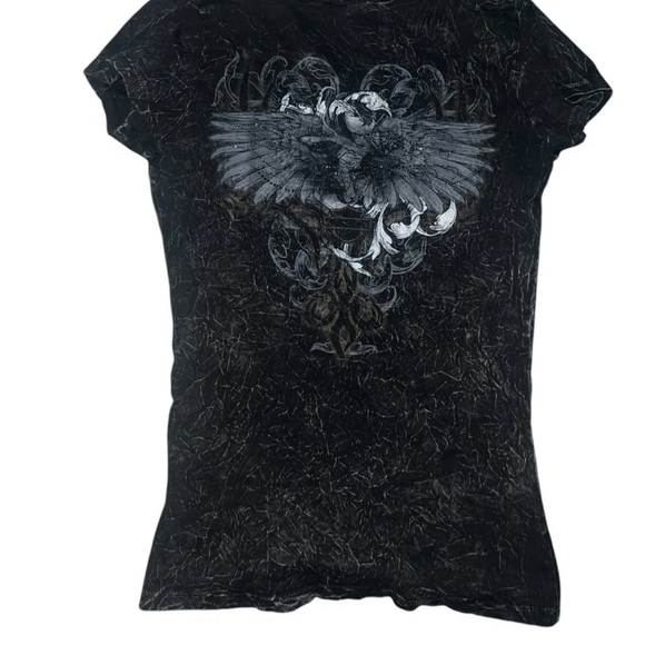 Harley Davidson Eagle Graphic Tee V Neck Short Sleeve Top Black Size S - Picture 2 of 5